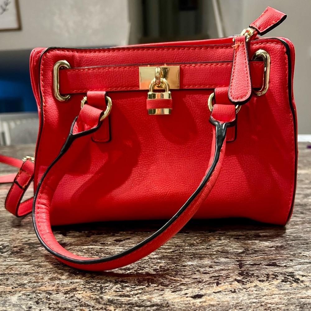 Charming Charlie Red Shoulder Bag with Gold Details